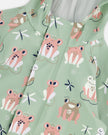 Green rain jumpsuit with color-changing frogs print