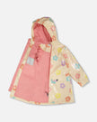 Rain Coat And Hat Set Beige Printed Flowers