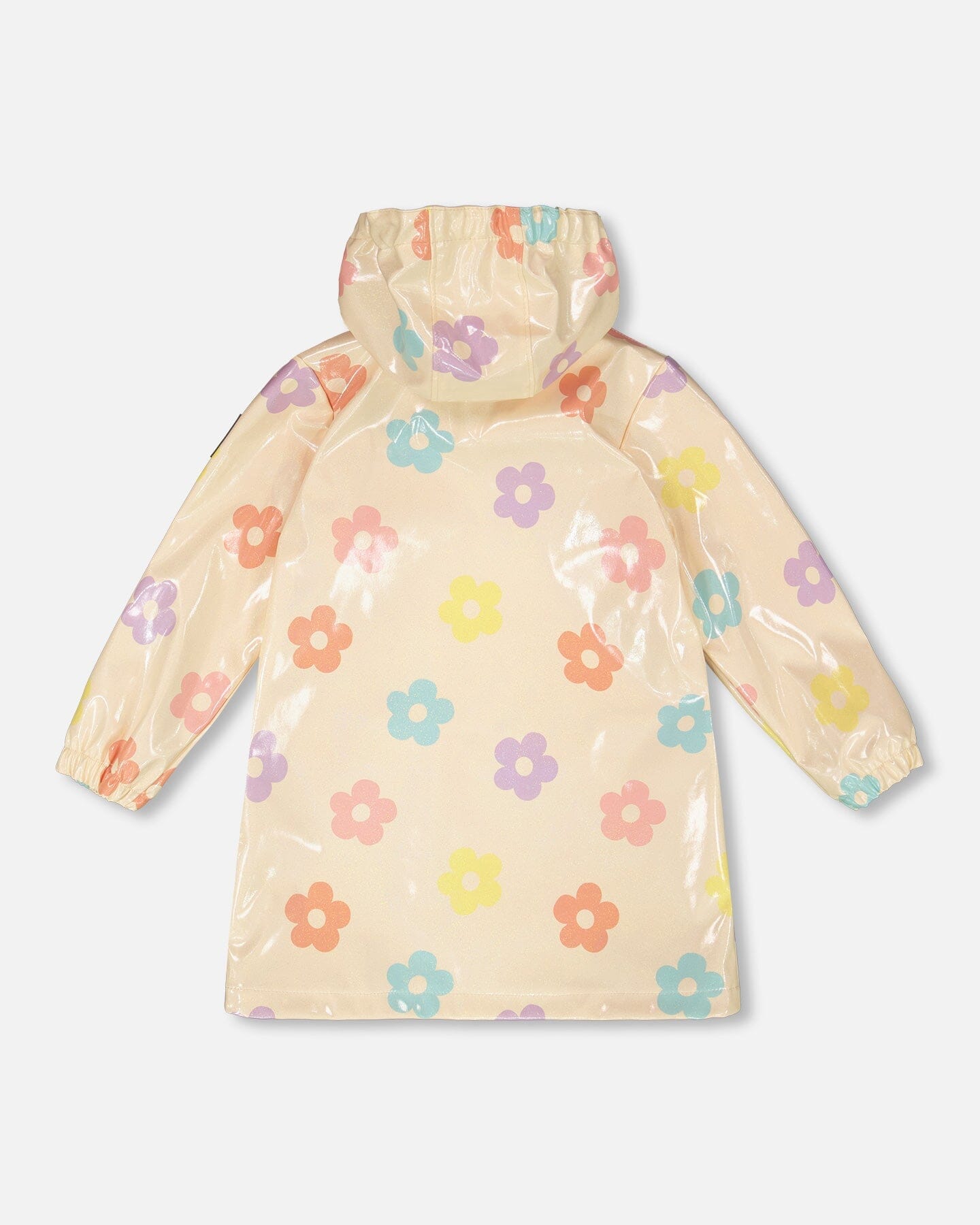 Rain Coat And Hat Set Beige Printed Flowers
