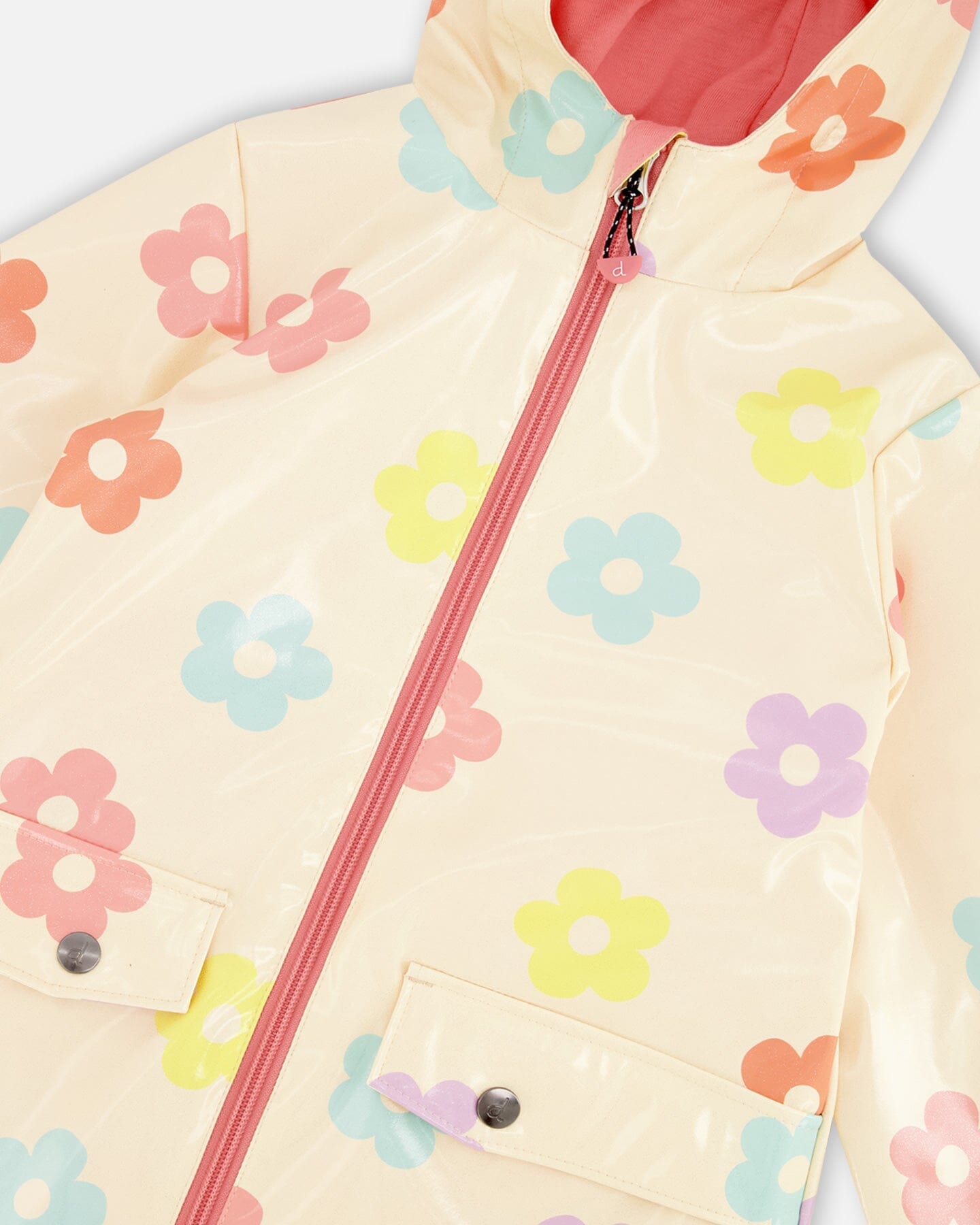 Rain Coat And Hat Set Beige Printed Flowers