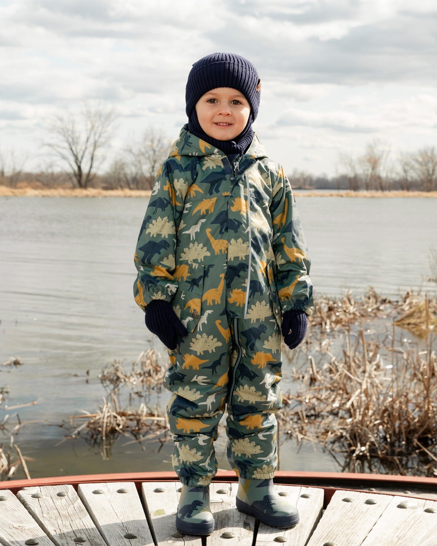 Rain Boots In Natural Rubber Green Dinosaur Print
