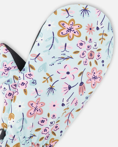 Mid-Season Mittens In Recycled Polyester Blue Mini Flower Print