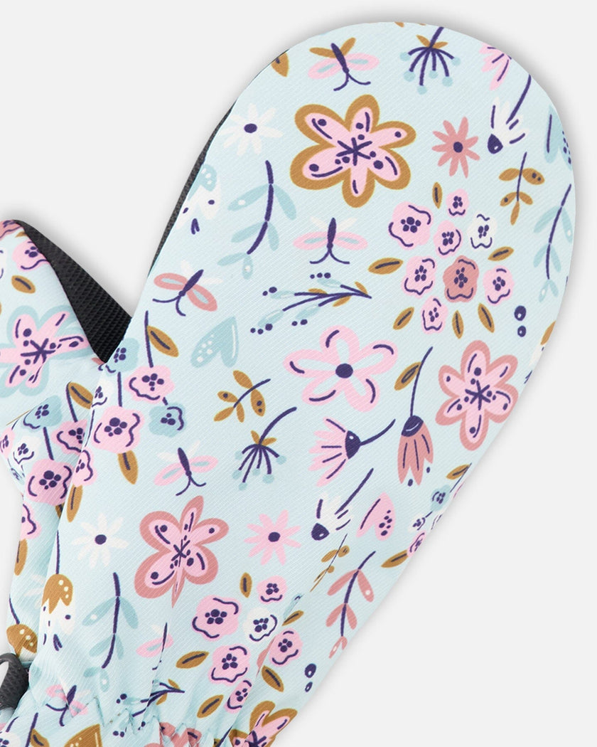Mid-Season Mittens In Recycled Polyester Blue Mini Flower Print