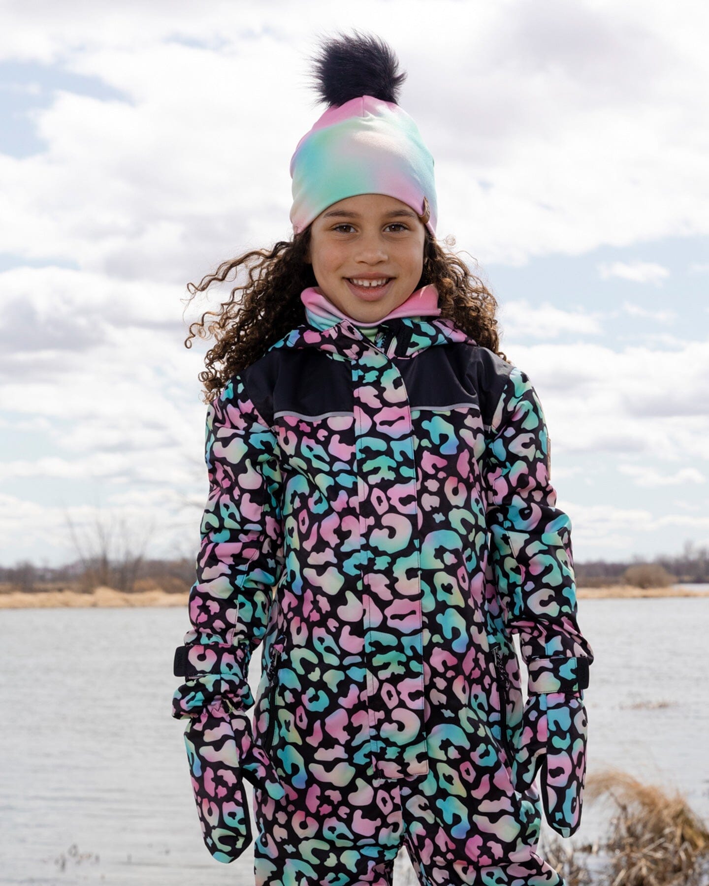 Mid-Season Mittens In Recycled Polyester Black Animal Print