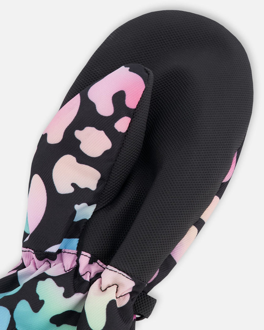 Mid-Season Mittens In Recycled Polyester Black Animal Print