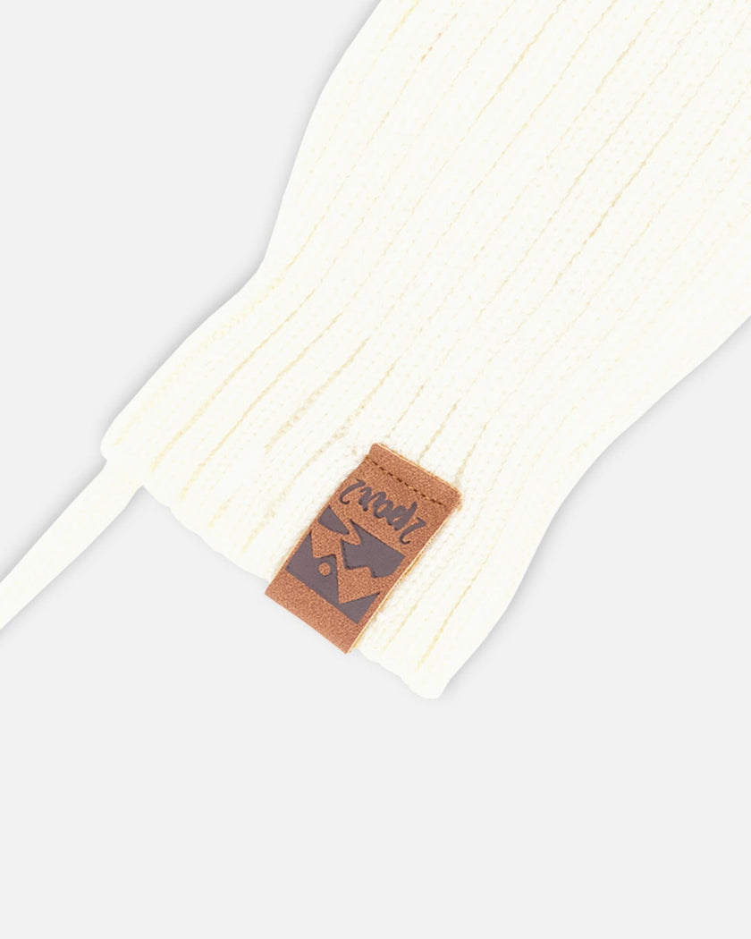Baby Knit Mittens With Cord Off White