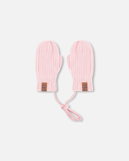 Baby Knit Mittens With Cord Pale Pink