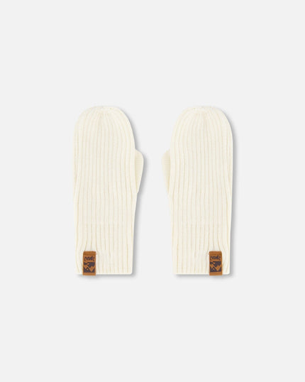Ribbed Knit Mittens Off White