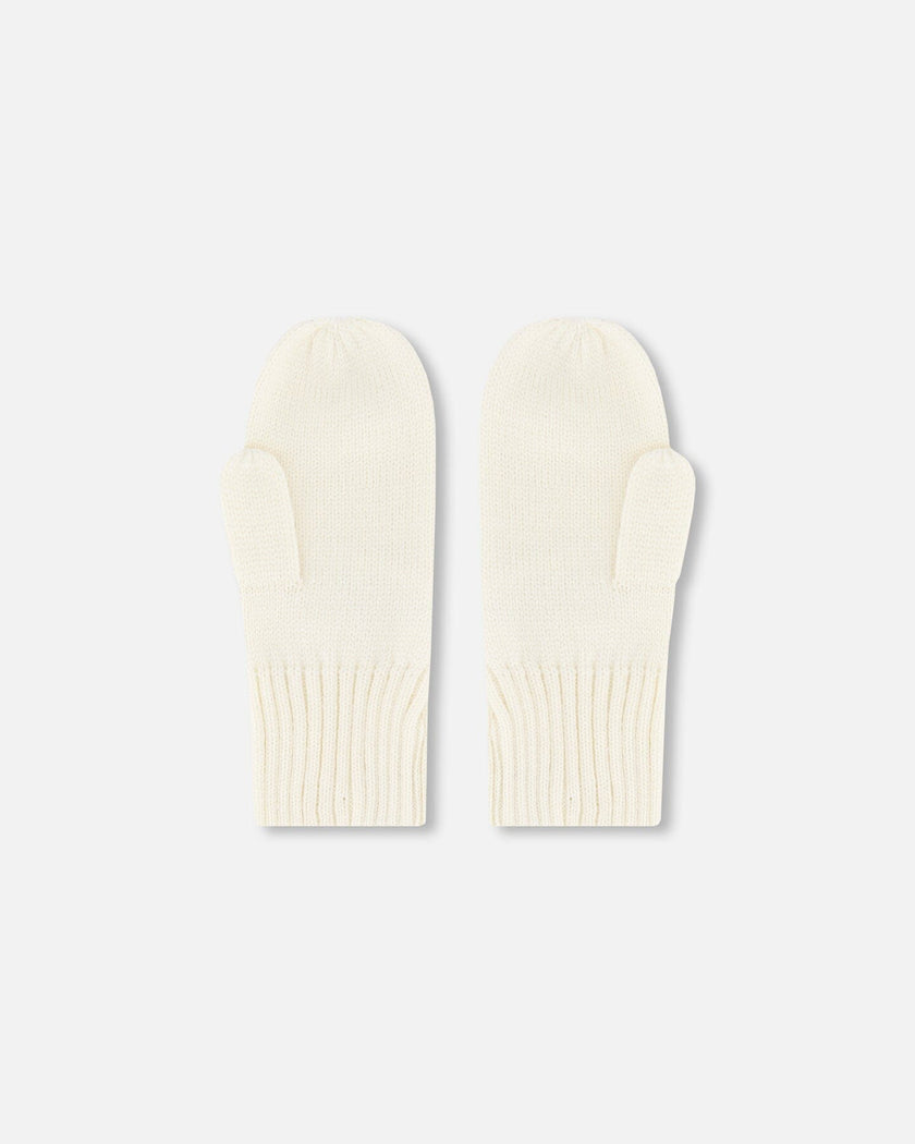 Ribbed Knit Mittens Off White