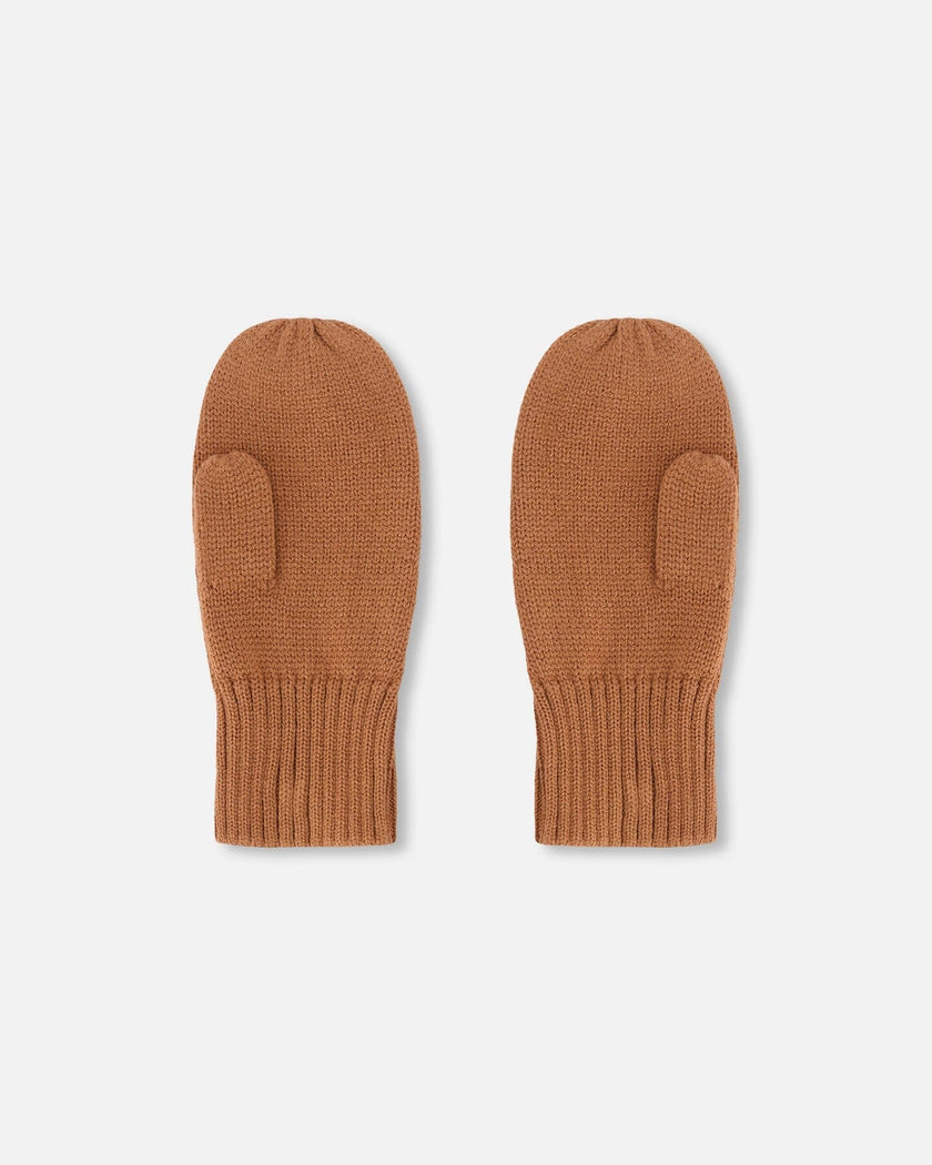 Ribbed Knit Mittens Brown