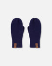 Ribbed Knit Mittens Navy Blue