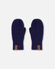 Ribbed Knit Mittens Navy Blue