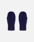 Ribbed Knit Mittens Navy Blue