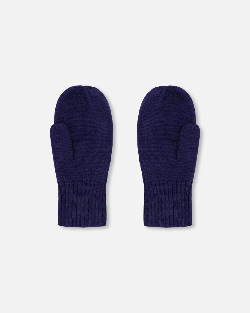 Ribbed Knit Mittens Navy Blue