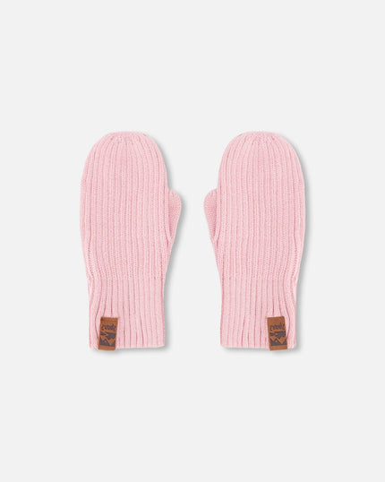 Ribbed Knit Mittens Pale Pink