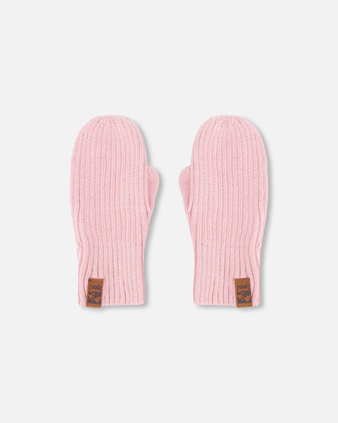 Ribbed Knit Mittens Pale Pink