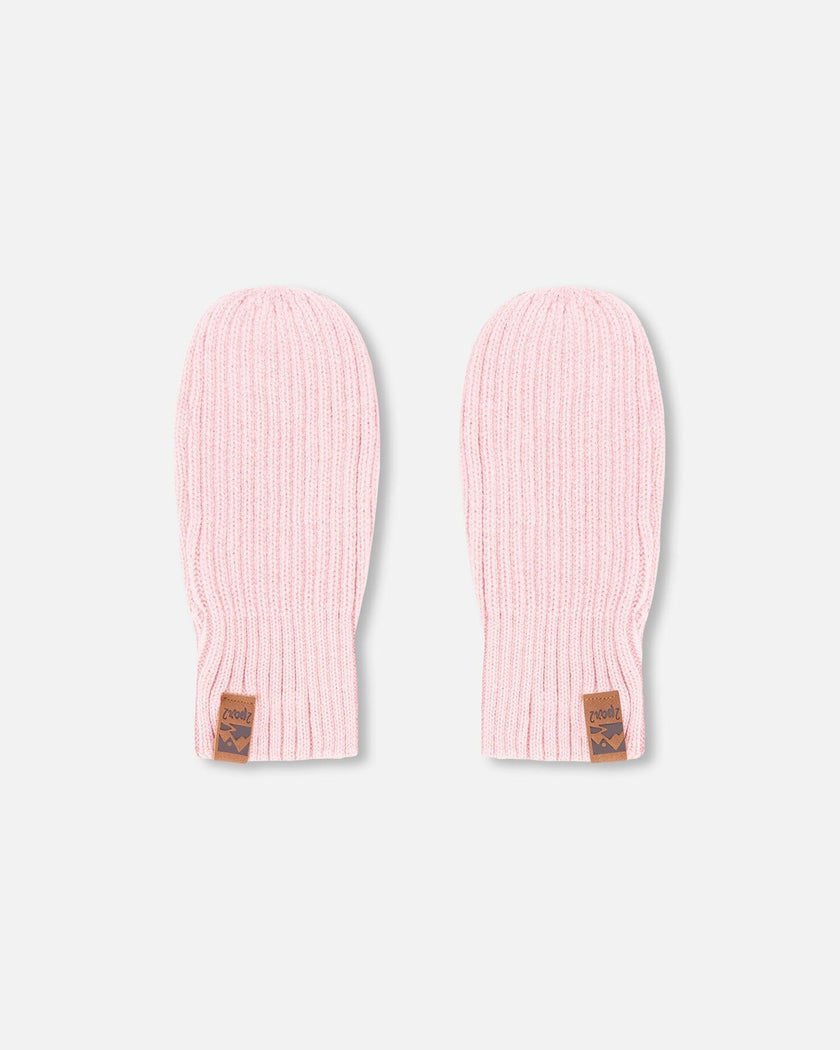 Ribbed Knit Mittens Pale Pink