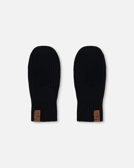 Ribbed Knit Mittens Black