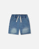 French Terry Light Blue Denim Shorts