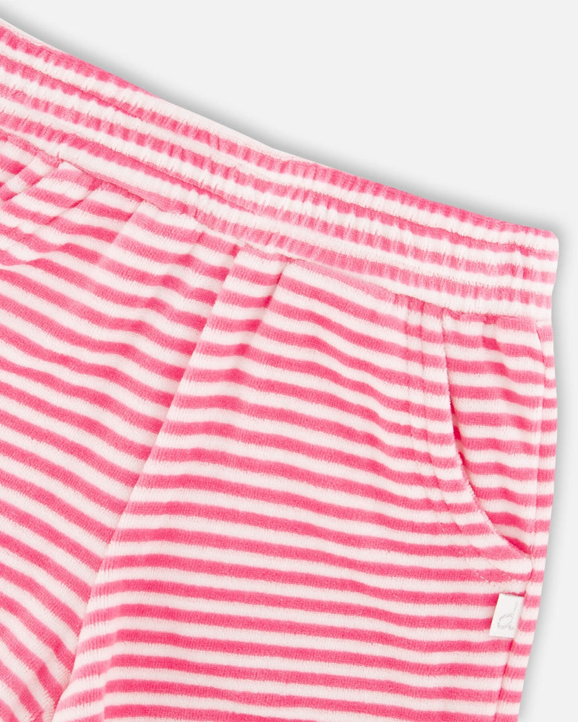Striped Terry Cloth Top And Short Set White And Pink