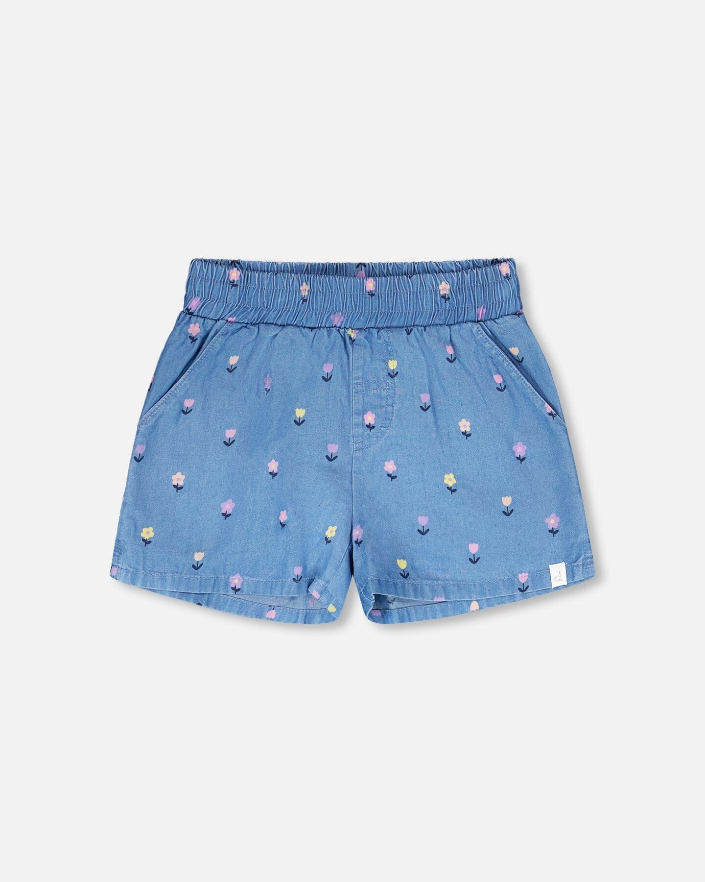 Chambray Shorts Blue Flower Print