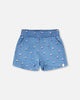 Chambray Shorts Blue Flower Print