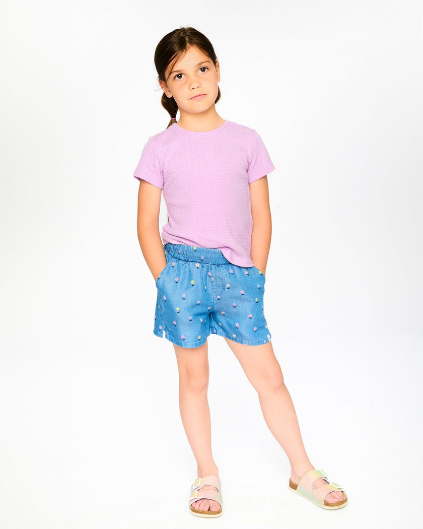 Chambray Shorts Blue Flower Print