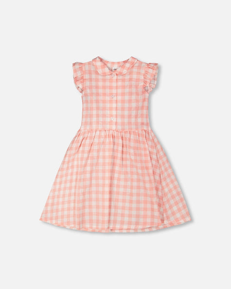 Sleeveless Button Down Dress Pink Gingham