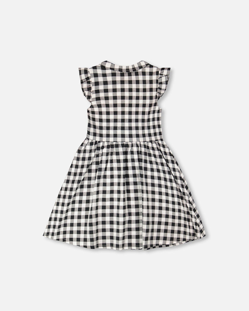 Sleeveless Button Down Dress Black Gingham