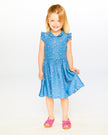 Sleeveless Button Down Dress Blue Flower Print