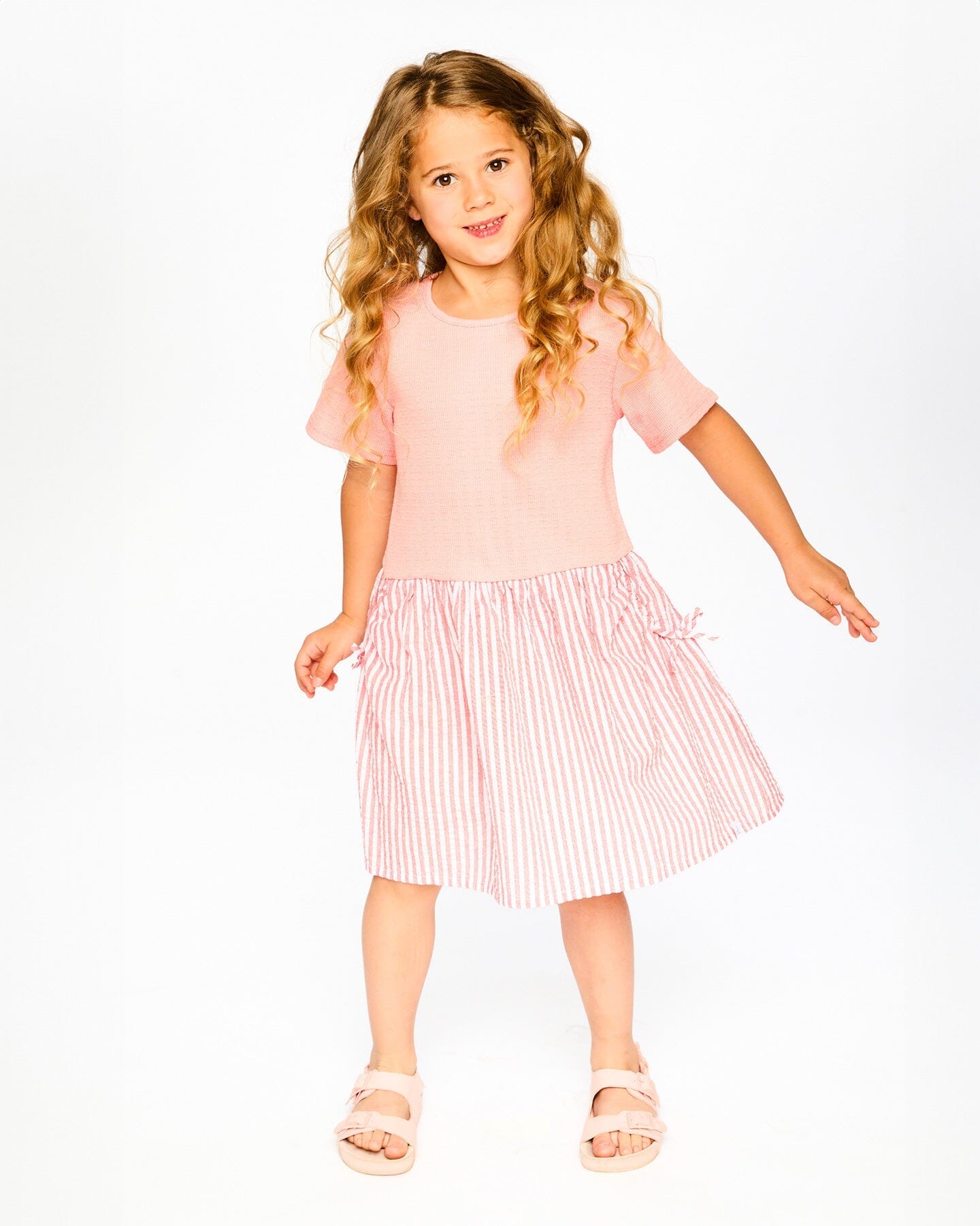 Bi-Material Dress Peach Pink