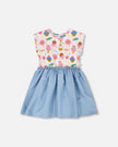 Bi-Material Dress White Candy Print