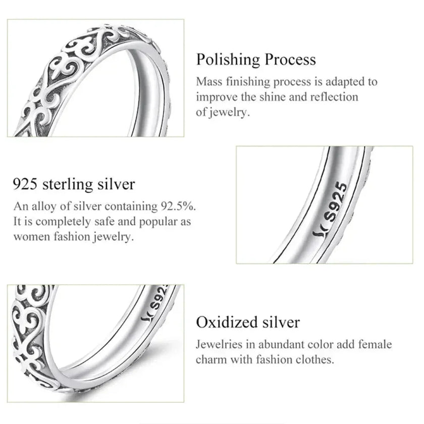 925 Sterling Silver Vintage Embossed Floral Ring