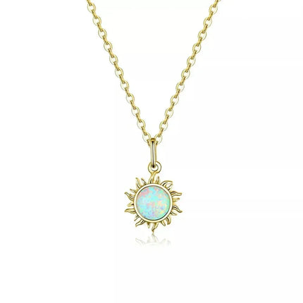 925 Sterling Silver White Opal Sun Pendant Necklace - Apollo Chain for Women