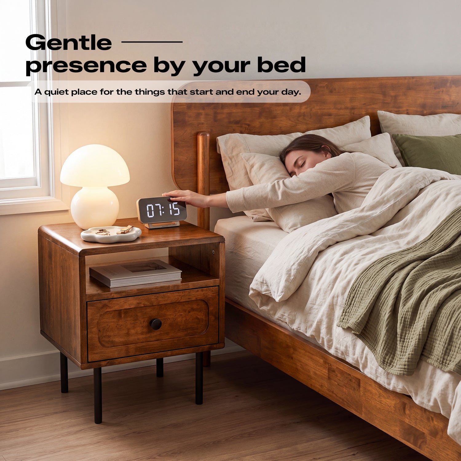 Savana Single Drawer Solid Wood Nightstand