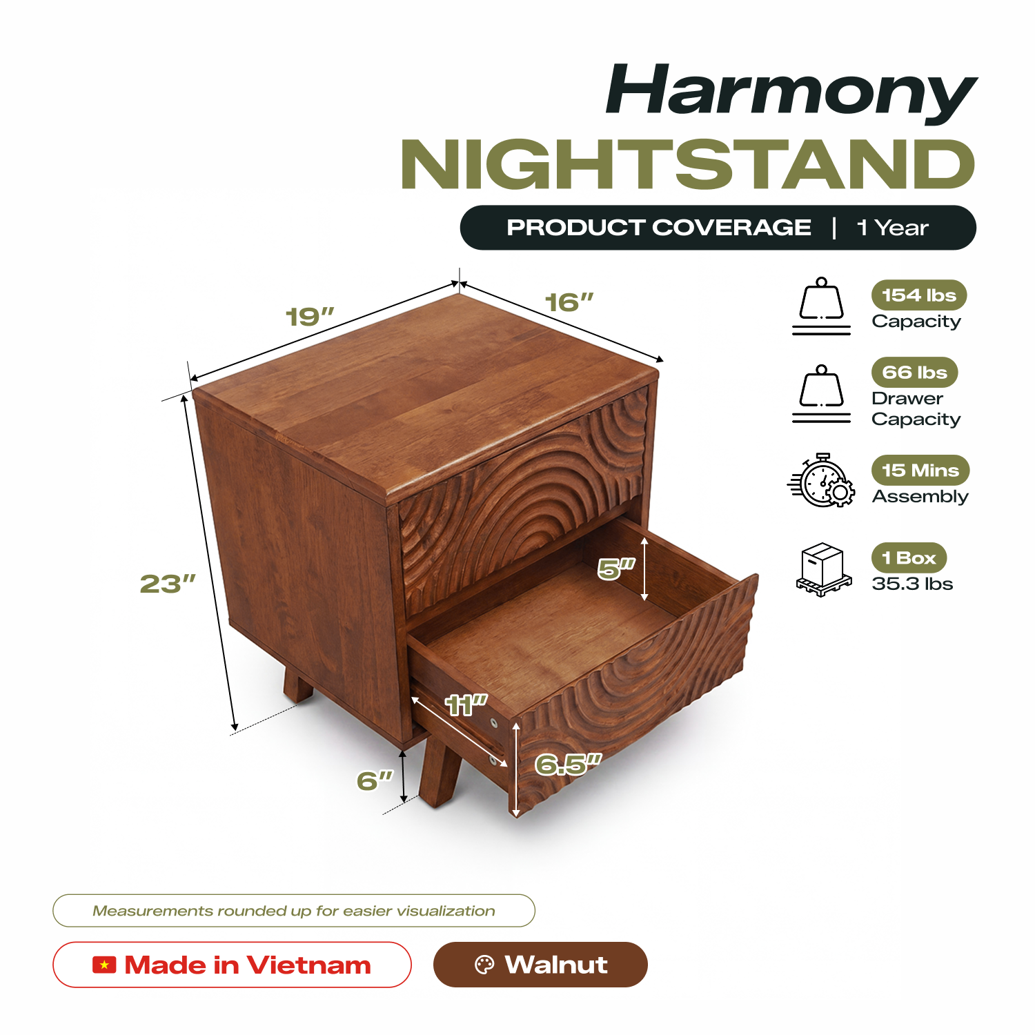 Harmony Solid Wood Nightstand