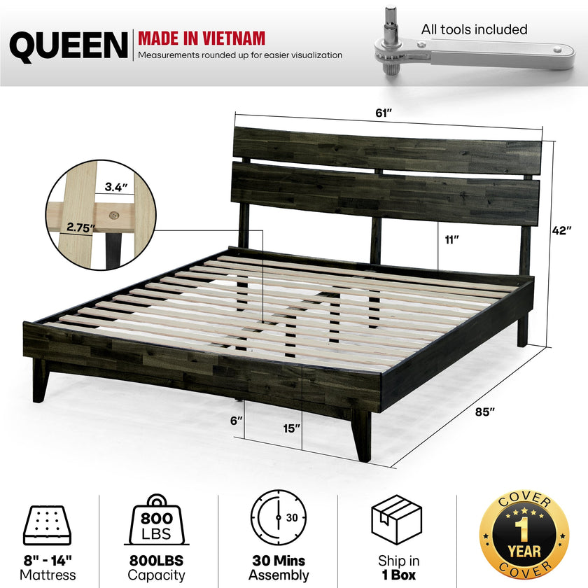 Aurora Solid Wood Bed Frame