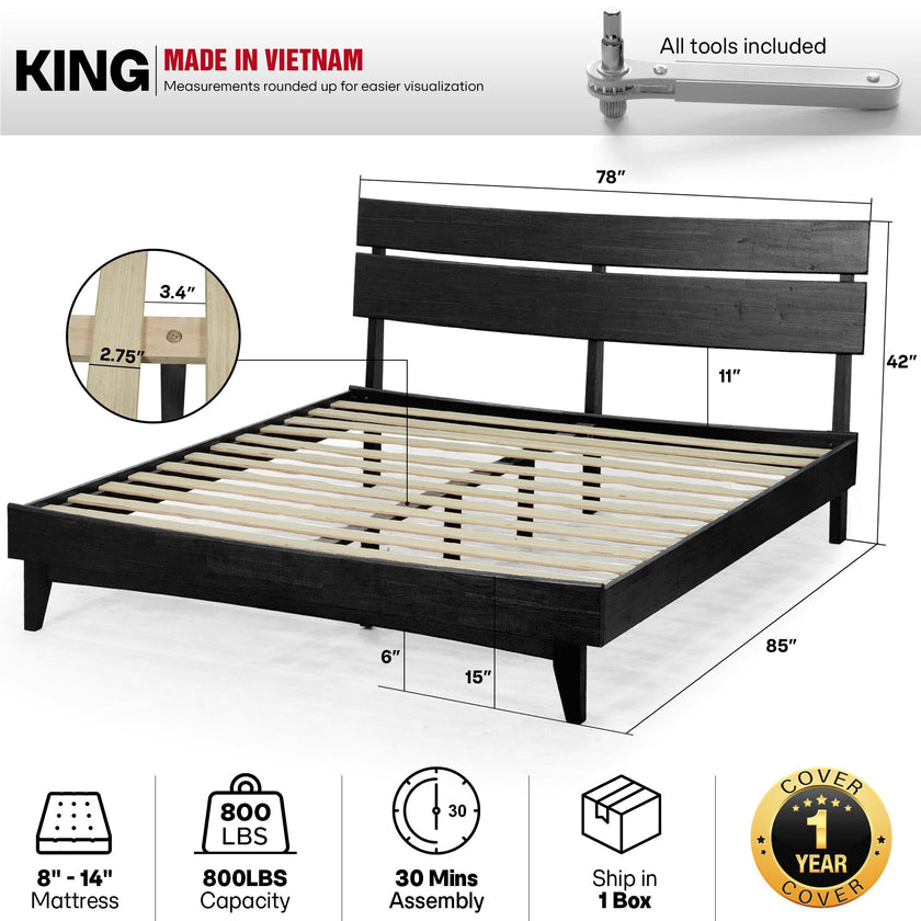 Aurora Solid Wood Bed Frame