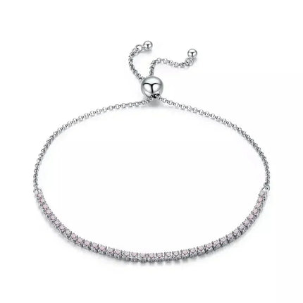 14K Gold Plated Cz Tennis Bracelet | Adjustable 925 Sterling Silver Slider Bracelet For Women | Wedding Jewelry Gift