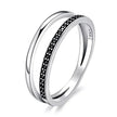 925 Sterling Silver Black & Clear Double Circle CZ Ring