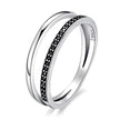 925 Sterling Silver Black & Clear Double Circle CZ Ring