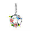 925 Sterling Silver Colorful Birds Flowers Leaves Cz Pendant - Jewelry Charm For Bracelets And Necklaces