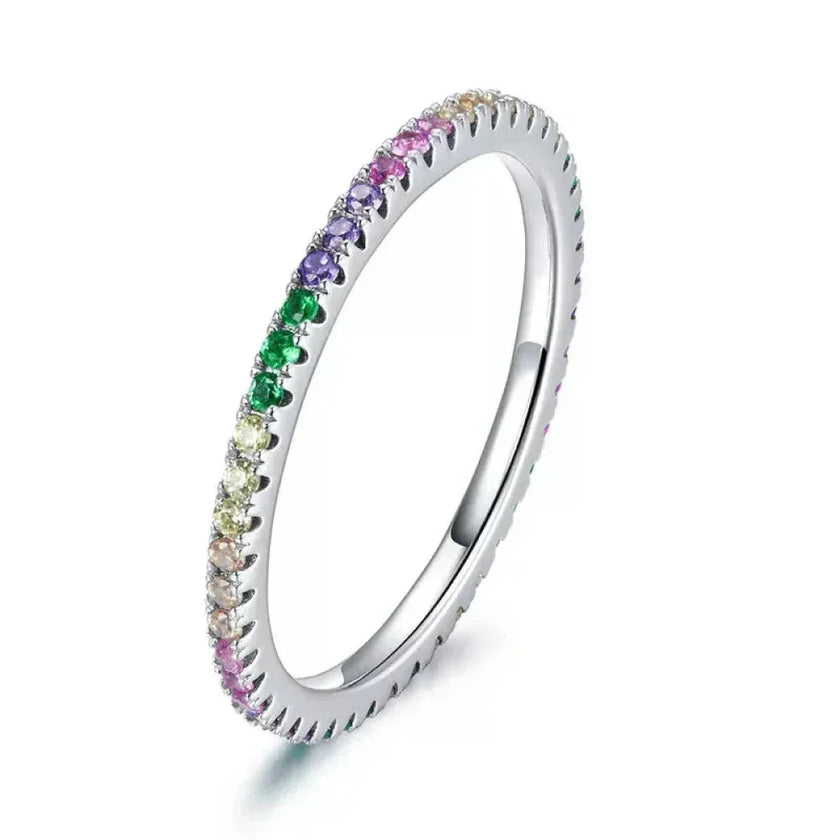 925 Sterling Silver Rainbow CZ Band Ring