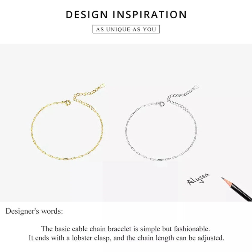 925 Sterling Silver Gold Cable Chain Bracelet