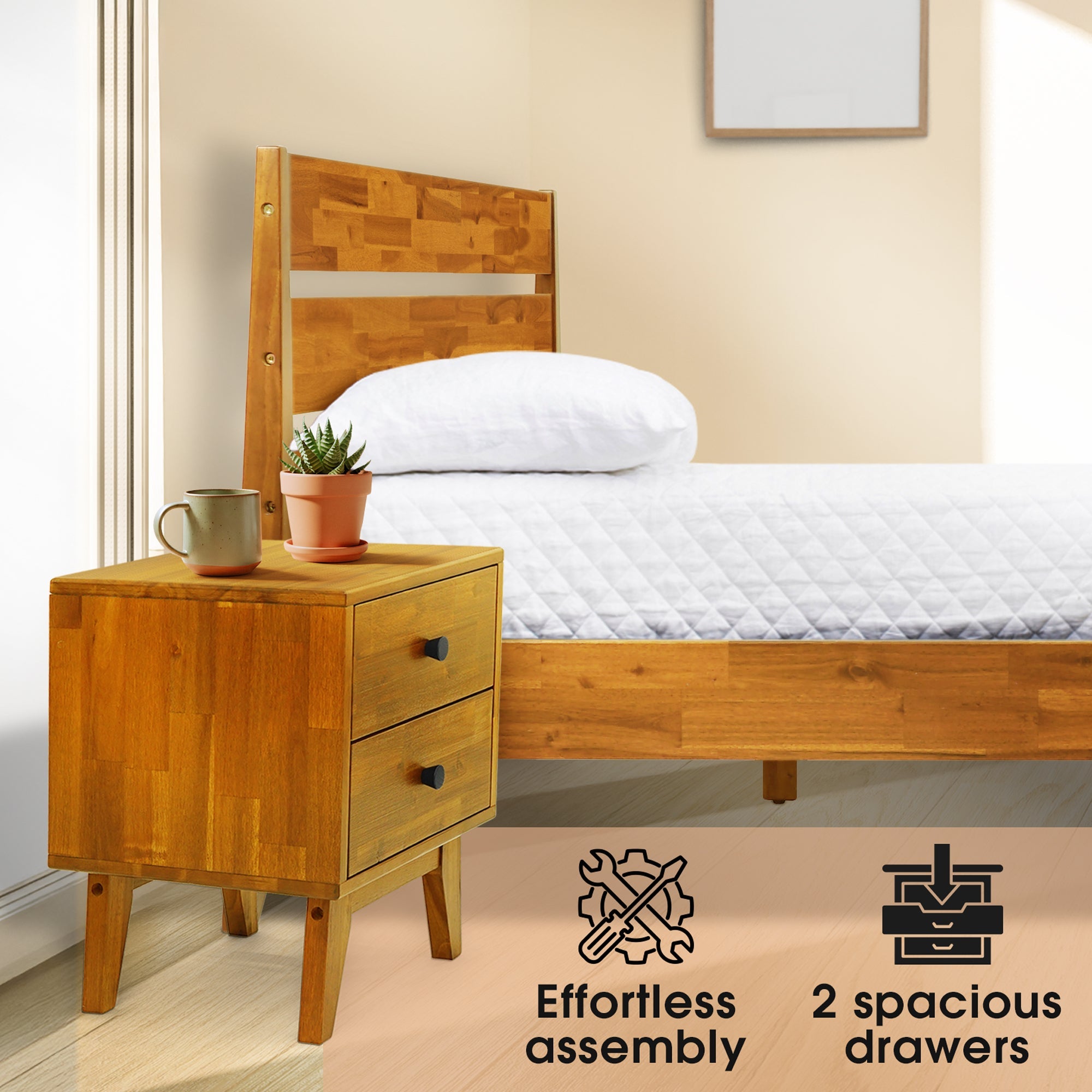 Silvia 2-Drawer Solid Wood Nightstand