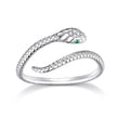 925 Sterling Silver Adjustable Snake Ring With Green Zircon - Fashion Jewelry In 4 Colors