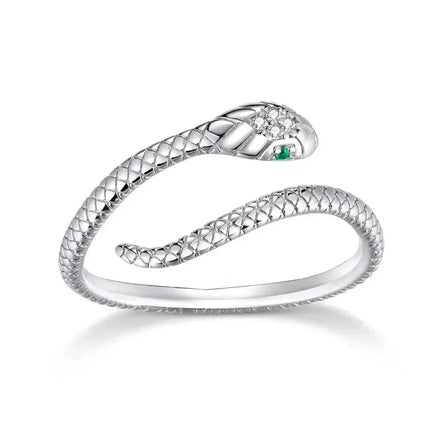 925 Sterling Silver Adjustable Snake Ring With Green Zircon - Fashion Jewelry In 4 Colors