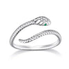 925 Sterling Silver Adjustable Snake Ring With Green Zircon - Fashion Jewelry In 4 Colors