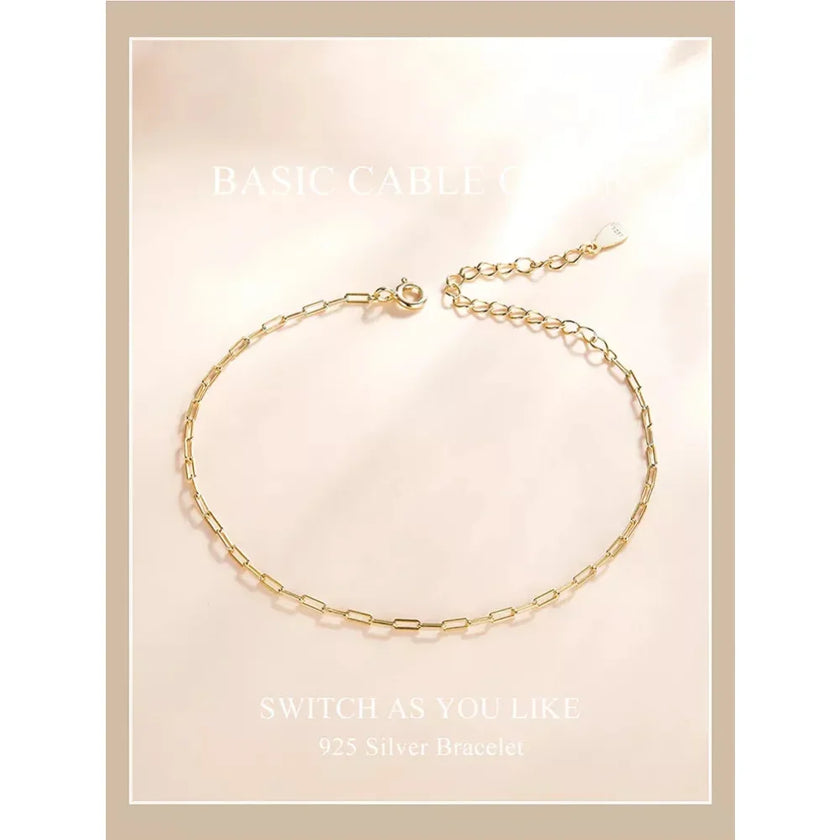 925 Sterling Silver Gold Cable Chain Bracelet