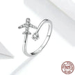 925 Sterling Silver CZ Flying Plane Open Ring